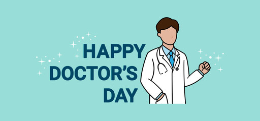 Happy Doctor's Day background. Male doctor with a stethoscope on a light blue background