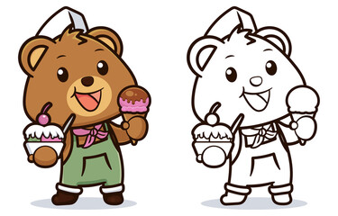 Obraz na płótnie Canvas cute bear design with ice cream. color and outline