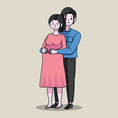 pregnant woman character with her husband vector design
