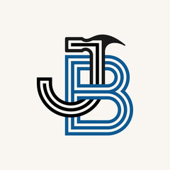 Simple and unique letter or word JB sans serif line out font on connect image graphic icon logo design abstract concept vector stock. Can be used as symbol related to initial or monogram