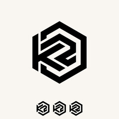 Simple and unique letter or word K2D or KZD font in cut hexagon line image graphic icon logo design abstract concept vector stock. Can be used as symbol related to home initial or monogram