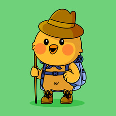 Naklejka premium chick cartoon design with hat and bag
