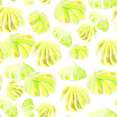 Background seamless  watercolor meringue Cakes. The texture of Desserts made of sweets for packaging design. Confectionery for cafes. vector