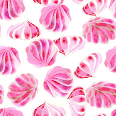 Background seamless  watercolor meringue Cakes. The texture of Desserts made of sweets for packaging design. Confectionery for cafes. vector