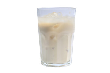 cold fresh milk in a clear glass on a white background