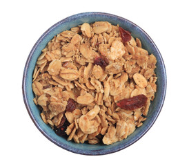 Healthy cereal granola. Weight loss diet on white background.
