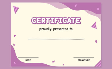 purple certificate border frame template cute vector illustration