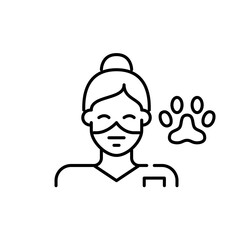 Veterinarian nurse. Young girl wearing a surgical mask. Pixel perfect, editable stroke line