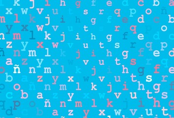 Light blue, red vector pattern with ABC symbols.