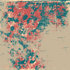 Grunge background red, brown, green. Abstract scratched texture. Vector graffiti