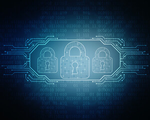 Digital Padlock on abstract technology background, Technology security concept. Modern safety digital background. Protection system, Cyber Security and safety information, personal data concept