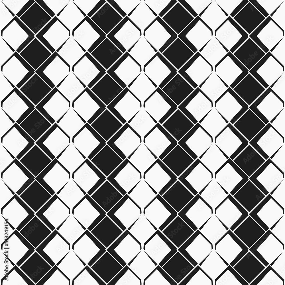 Poster Black and white diagonal rhomboid tile. Vector seamless. Tile from black and white blocks, pattern.