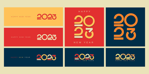 Set of 2023 new year typeface logo. Modern trendy typography number of 2023 for new year logo, calendar, greeting card and media post template