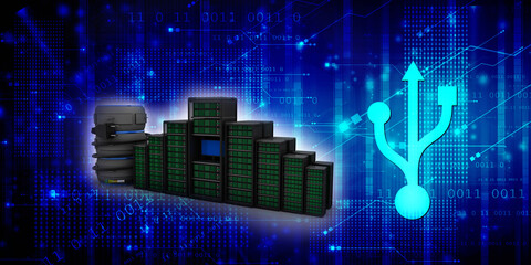 2d illustration Data center server connected database
