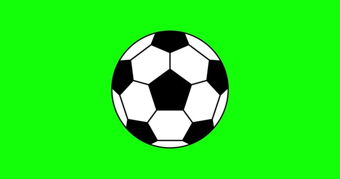 Soccer ball moves in and out. Score a goal, or better - two. Simulation of uniformly accelerated motion. Looped animation on green screen. Template for football sport competition. Professional sports.