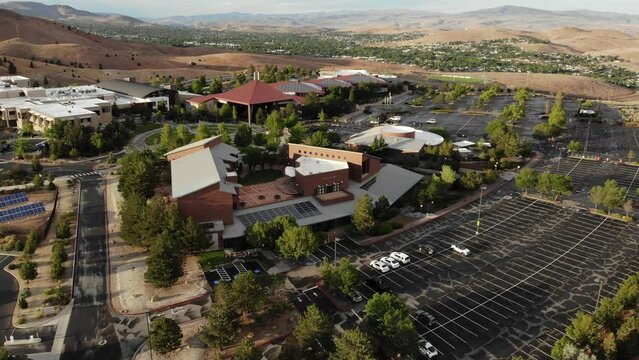 Aerial Drone View of the Community College in Reno Nevada, TMCC, Truckee Meadows Community College.