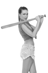 young woman with baseball bat