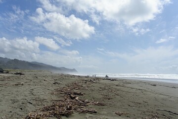 A view of of gold beach along the oregon coast highway, a picturesque beach framed by boulders and...