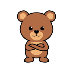 Cute bear standing cartoon vector illustration, Animal crossing arms concept icon design