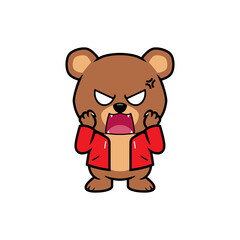 Cute bear cartoon vector illustration, Angry animals concept icon design