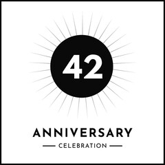 42 years anniversary celebration with starburst isolated on white background. Creative design for happy birthday, wedding, ceremony, event party, award, invitation event, and greeting card.