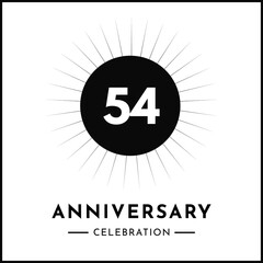 54 years anniversary celebration with starburst isolated on white background. Creative design for happy birthday, wedding, ceremony, event party, award, invitation event, and greeting card.