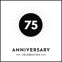 75 years anniversary celebration with starburst isolated on white background. Creative design for happy birthday, wedding, ceremony, event party, award, invitation event, and greeting card.