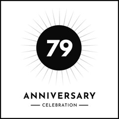 79 years anniversary celebration with starburst isolated on white background. Creative design for happy birthday, wedding, ceremony, event party, award, invitation event, and greeting card.