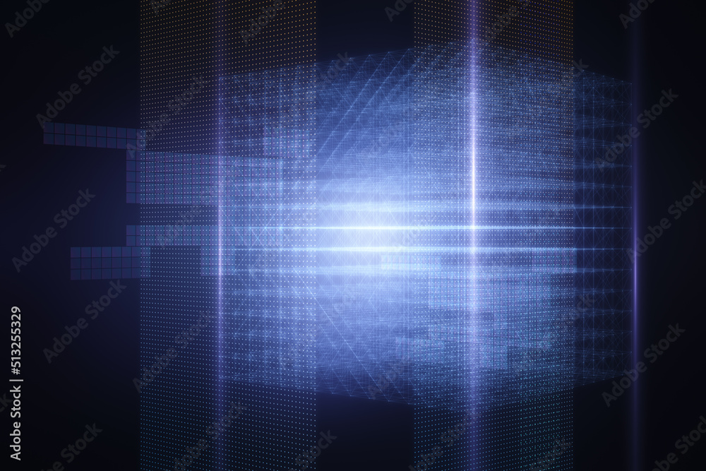 Aufkleber Creative glowing tech wireframe background. 3D Rendering.
