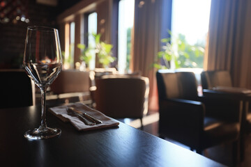 glass of wine in the restaurant on the table serving