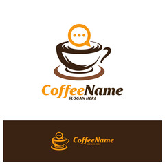 Chat Coffee Logo Design Template. Consult Coffee logo concept vector. Creative Icon Symbol