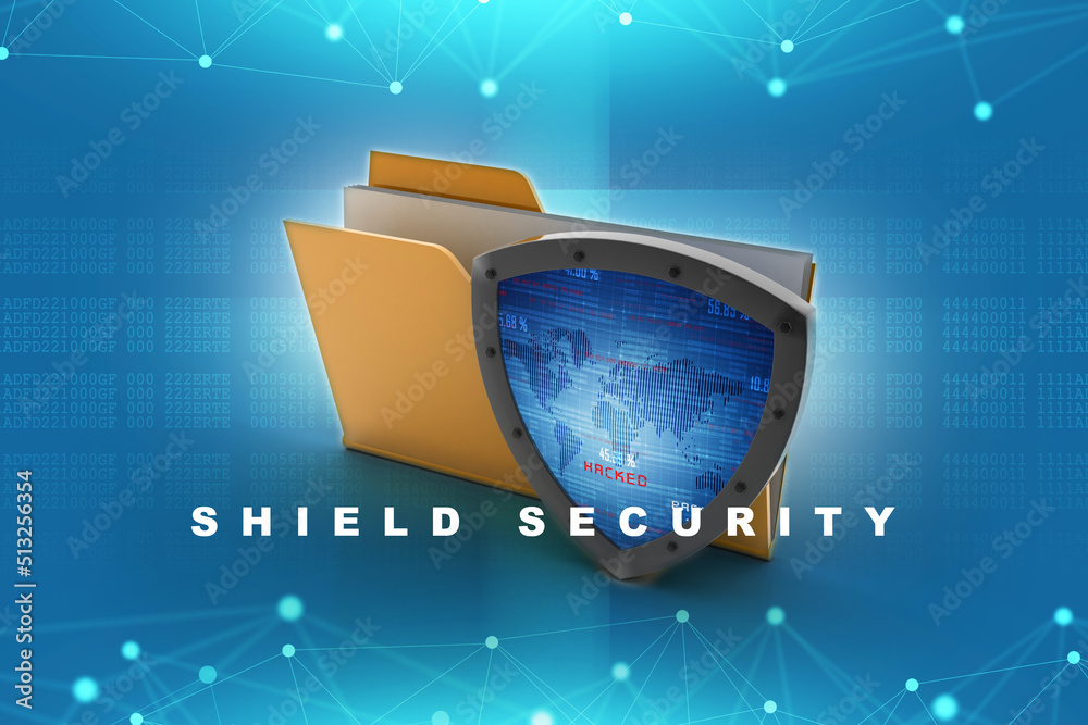 Poster laptop folder with shield. isolated 3d rendering image