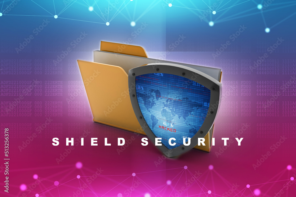 Poster laptop folder with shield. isolated 3d rendering image