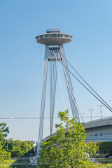 Fototapeta premium View of the pylon and UFO of Most SNP (Bridge of the Slovak National Uprising).