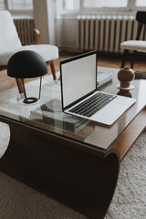 Online shopping, online store template. Laptop computer with blank copy space screen