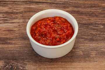 Tomato spicy sauce in the bowl