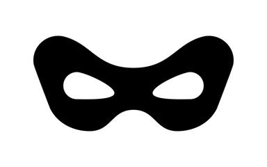 Mask angry superhero carnival or bandit vector icon. Black masquerade costume eye mask silhouette hidden anonymous burgar face. Simple design incognito theatre party masque clip art illustration.