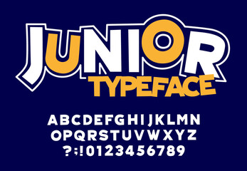Junior alphabet font. Hand drawn letters and numbers. Stock vector typeface for your typography design.