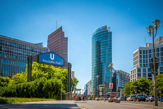 View on sunny Potsdamer Platz in Berlin, Germany