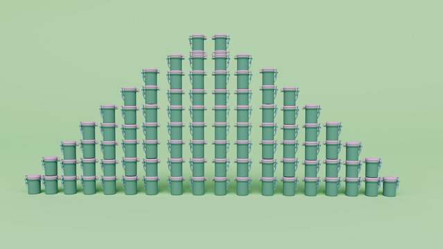 3d render of stack of jar Bottles isolated on Pastel background, 3d background minimal scene