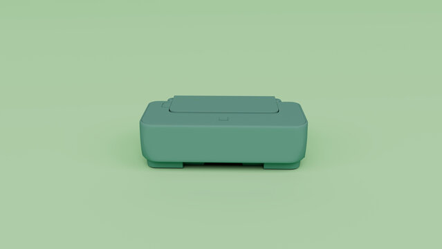 3d rendering of Front view of Professional modern Office Printer with Green-Cyan color , 3d illustration isolated on pastel colors, minimal scene