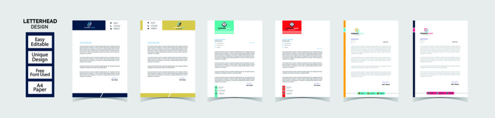 Obraz premium Stylish company letterhead template. Clean and professional corporate letterhead design. Set of Generic Company Letterhead. Corporate identity stationary. elegant blue letterhead. Brand identity set.