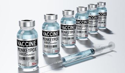 Monkeypox vaccine ampoules and syringe - 3D illustration
