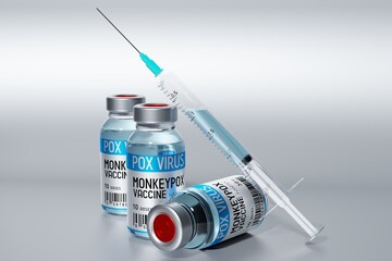 Monkeypox vaccine ampoules and syringe - 3D illustration