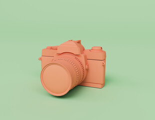 3d render of Analog camera pink color, 3d illustration isolated on pastel colors, minimal scene