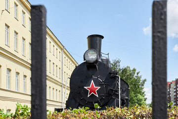 Photo of a standing steam locomotive at the Institute