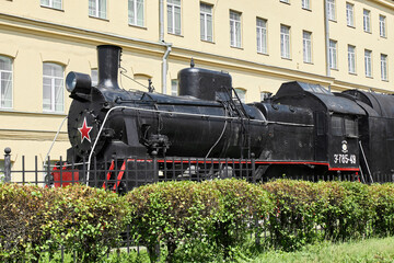 Photo of a standing steam locomotive at the Institute