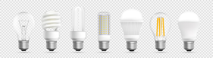 Light bulb evolution realistic effect isolated on trasparent background, Vector illustration - 513260726