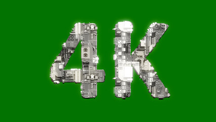 industrial style cybernetic text 4K on green screen background, isolated - object 3D illustration