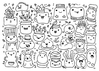 Set of doodle monsters by hand drawn, cute decorative aliens, cartoon drawing vector